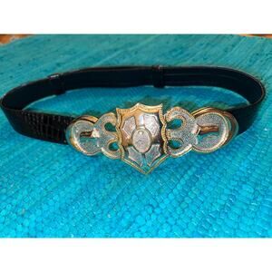 VINTAGE ALEXIS KIRK DESIGNER ALLIGATOR GOLD SILVER BUCKLE ADJUSTABLE SIZE BELT